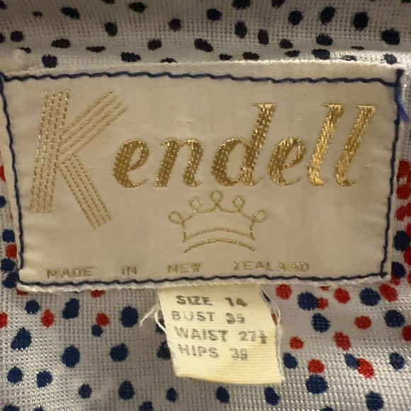 Vintage 1960’s “Kendell” “New Zealand” Navy & Red Abstract Polka Dot Dress - Picture 6 of 6